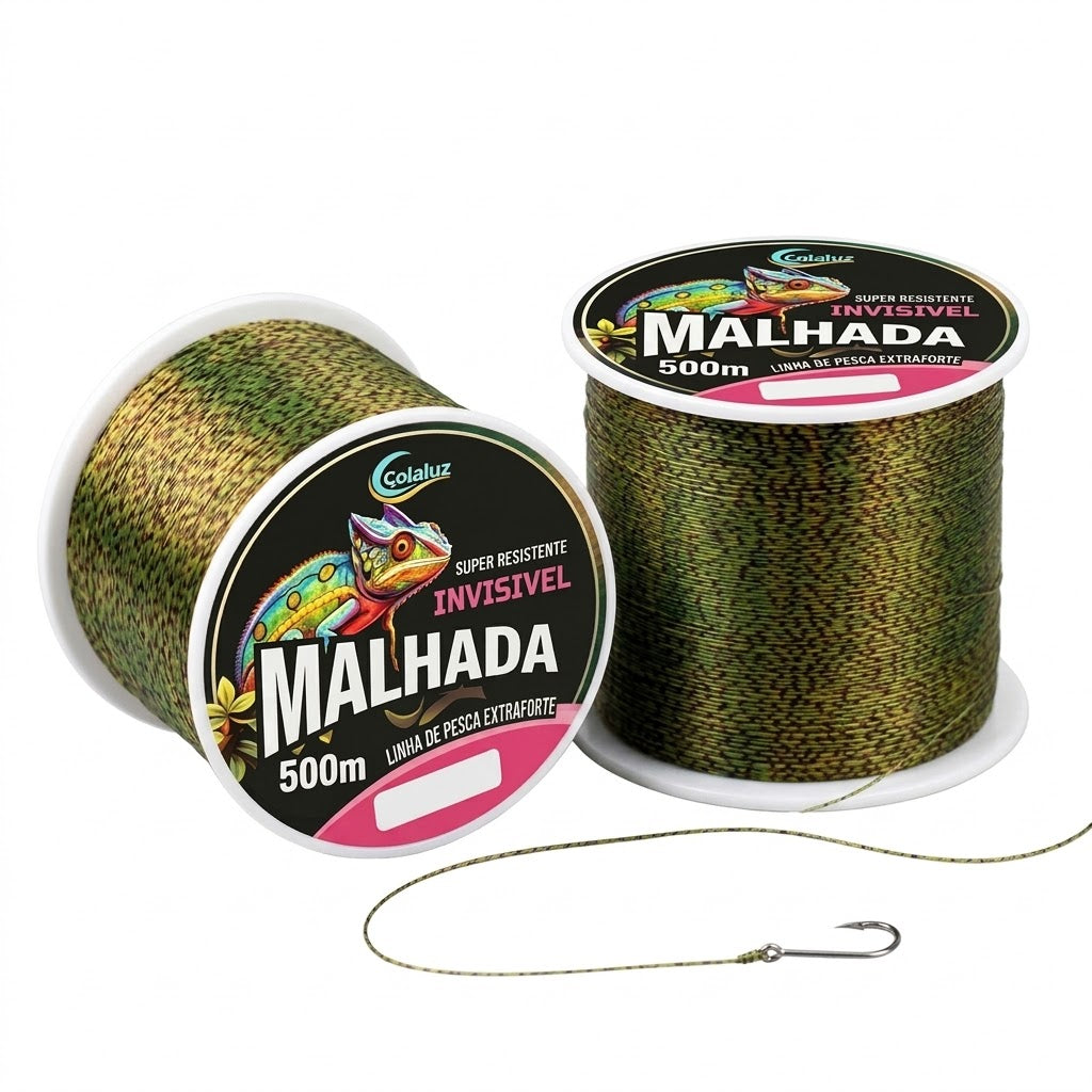Linha de Pesca Camuflada Invisível Fluorocarbono Nylon 500m