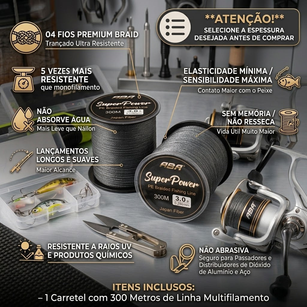 Kit Linha de Pesca Multifilamento 500m Cinza 4 Fios PE Super Resistente