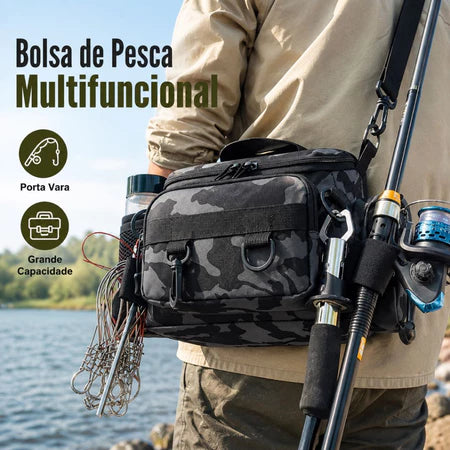 Bolsa De Pesca Tática Multifuncional Impermeável Com Suporte Para Vara