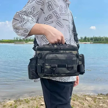 Bolsa De Pesca Tática Multifuncional Impermeável Com Suporte Para Vara