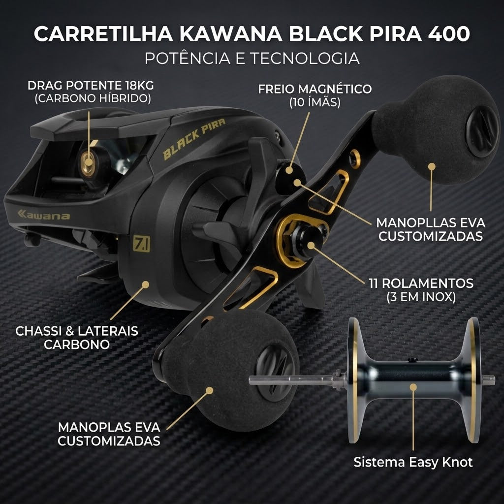 Carretilha Pesqueiro Black Pira 400 - 11 Rolamentos - Drag 18kg