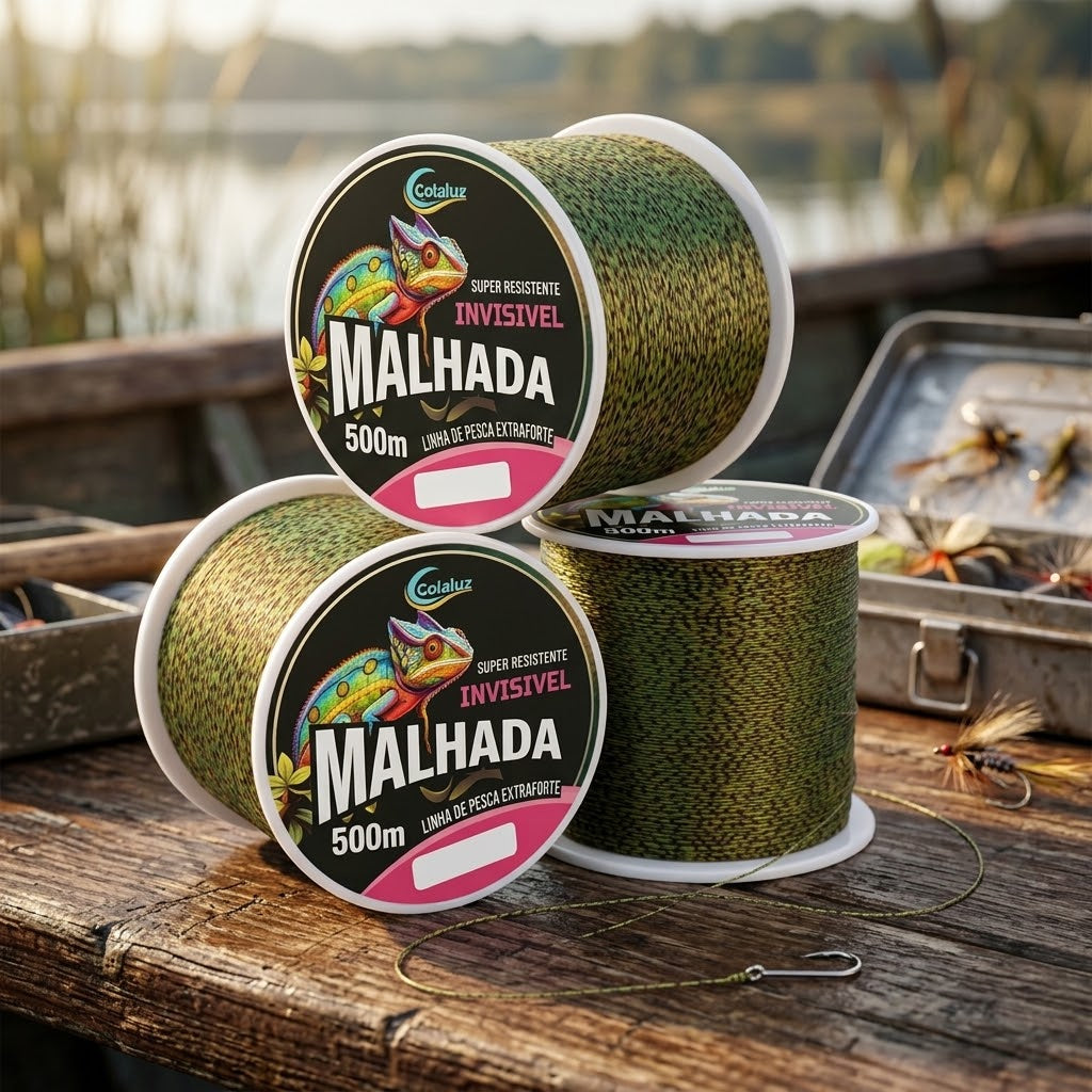 Linha de Pesca Camuflada Invisível Fluorocarbono Nylon 500m